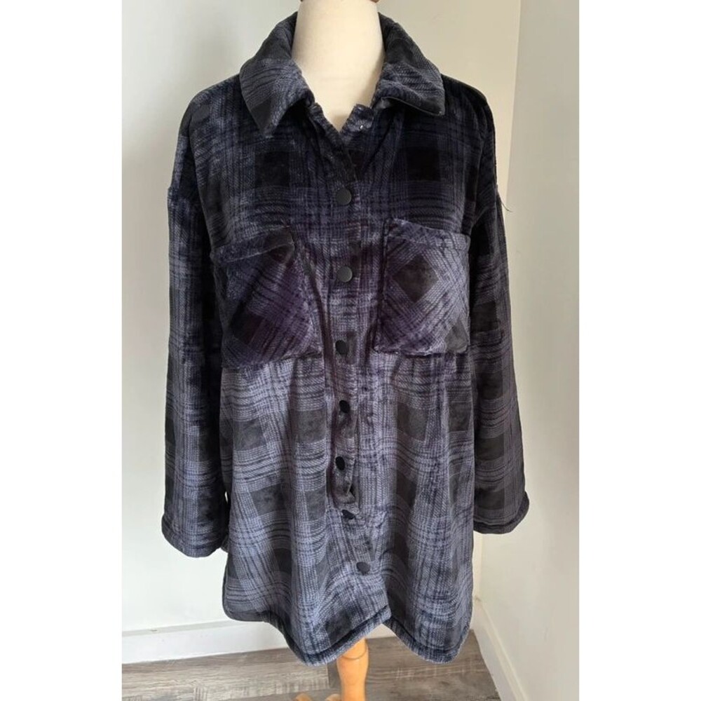 Torrid Cozy Plaid Shacket 2X Deep Black Purple Plush